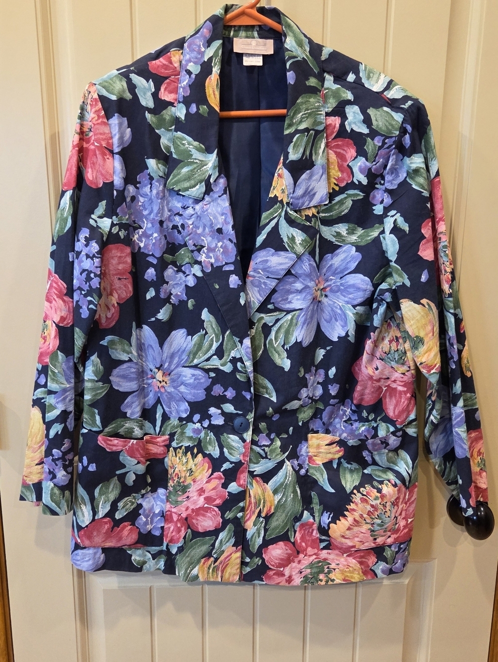 Vtg 90s Classic Directions Floral Cotton Blazer Plus Size 18W Made in USA